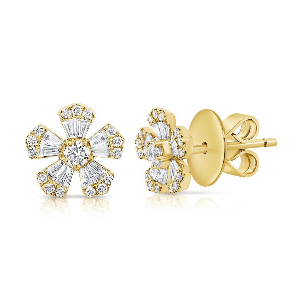 Sabrina Designs 14k Gold & Diamond Baguette Flower Stud Earrings