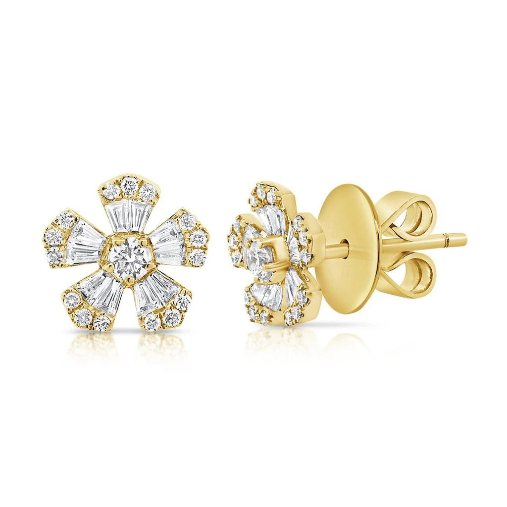 Sabrina Designs 14k Gold & Diamond Baguette Flower Stud Earrings 1