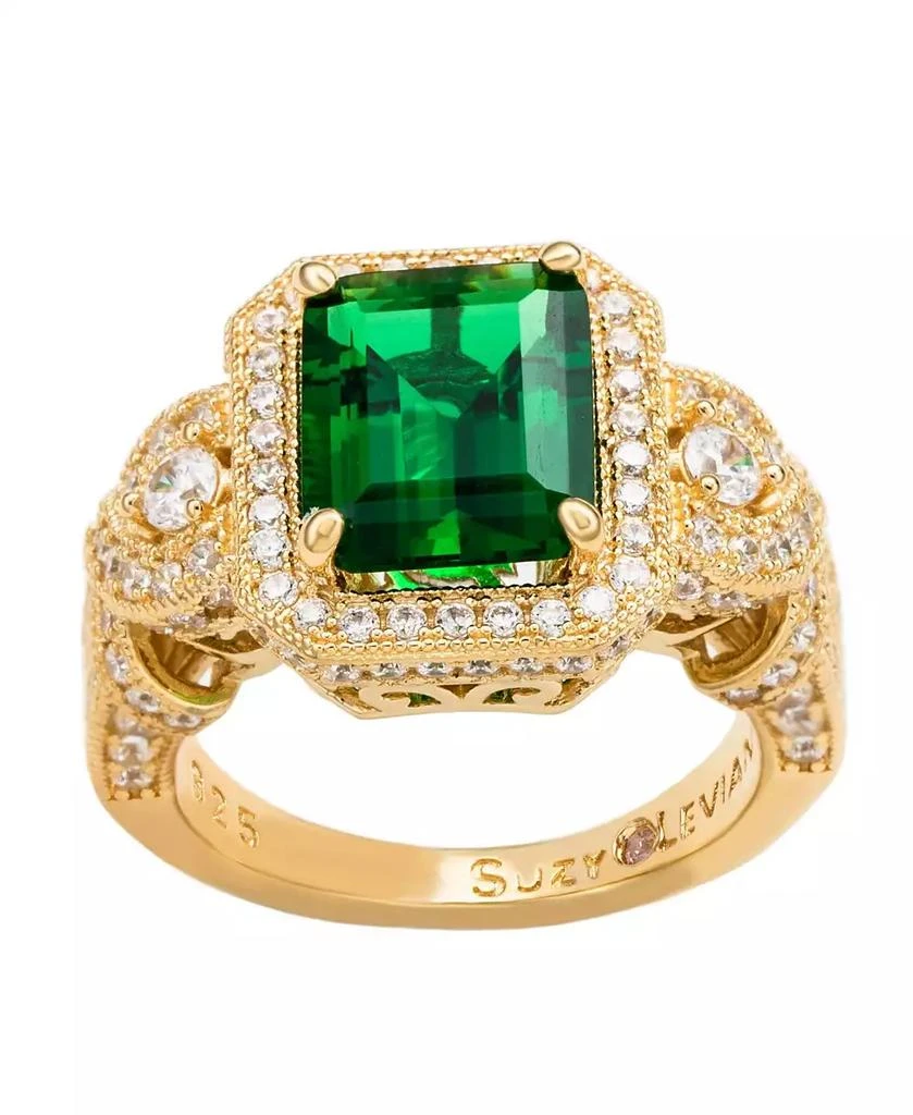 Suzy Levian New York Suzy Levian Yellow Sterling Silver Emerald-Cut Blue and White Cubic Zirconia Pave Ring 2