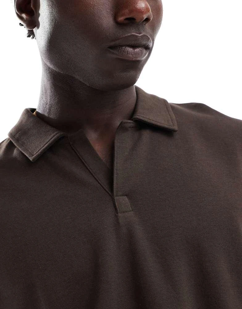 New Look New Look revere polo shirt in dark brown 4