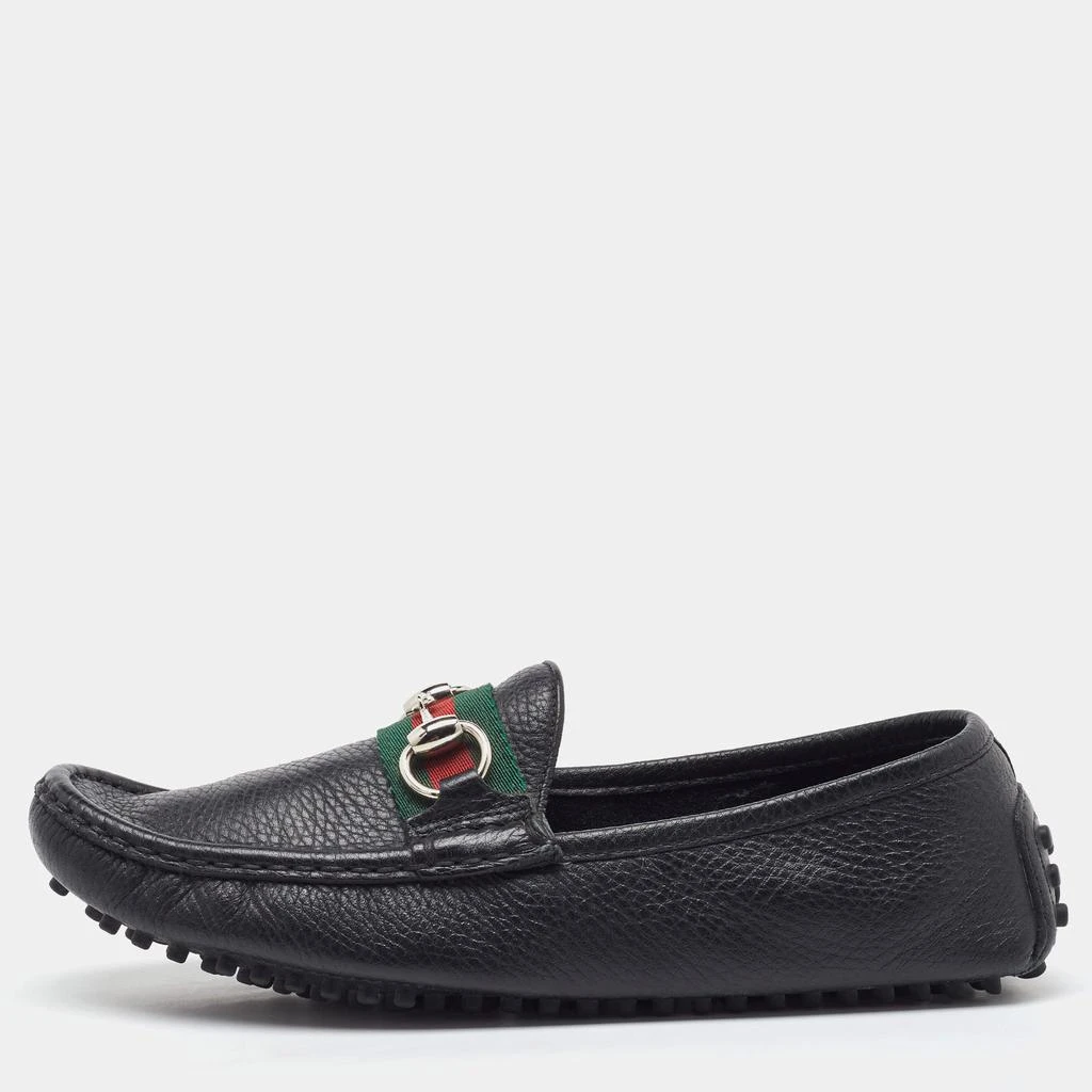 Gucci Black Leather Web Horsebit Slip On Loafers Size 37  display picture 1