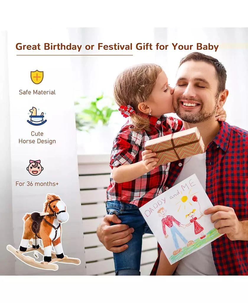 Qaba Kids Plush Toy, Toddler Rocking Horse with Realistic Sounds, 8