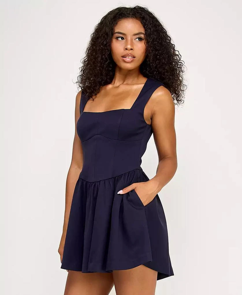 SENI & CADE Juniors' Sleeveless Drop Waist Short Dress - Navy - Size M
