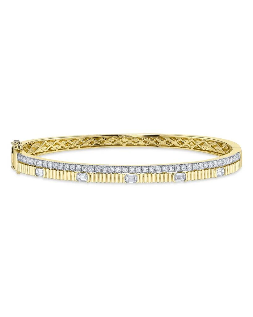 Shy Creation 14K Gold Kate Diamond Double Row Ridged Bangle Bracelet 1