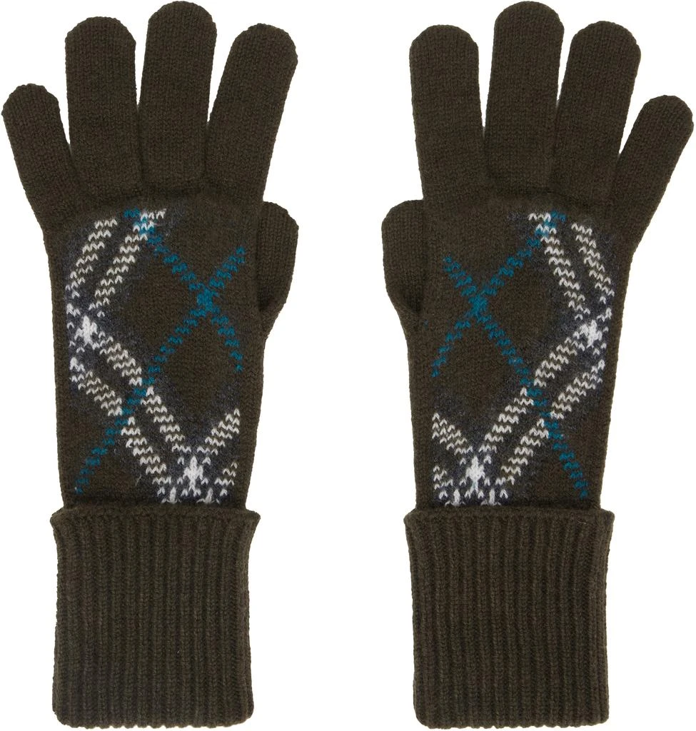 Burberry Khaki Check Cashmere Blend Gloves 1