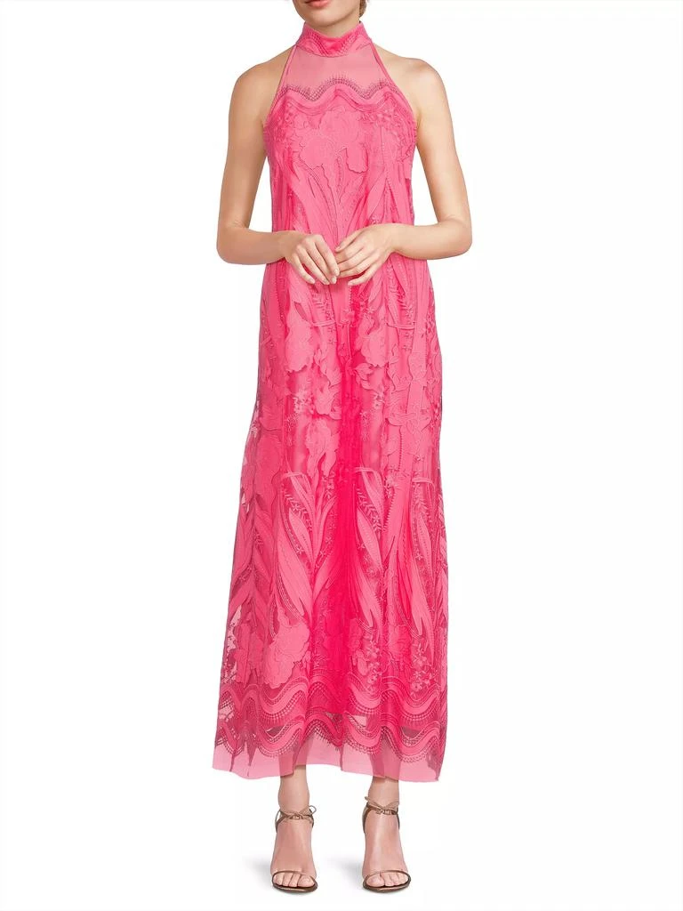 UNGARO Camila Mesh Lace Halter Maxi Dress 2
