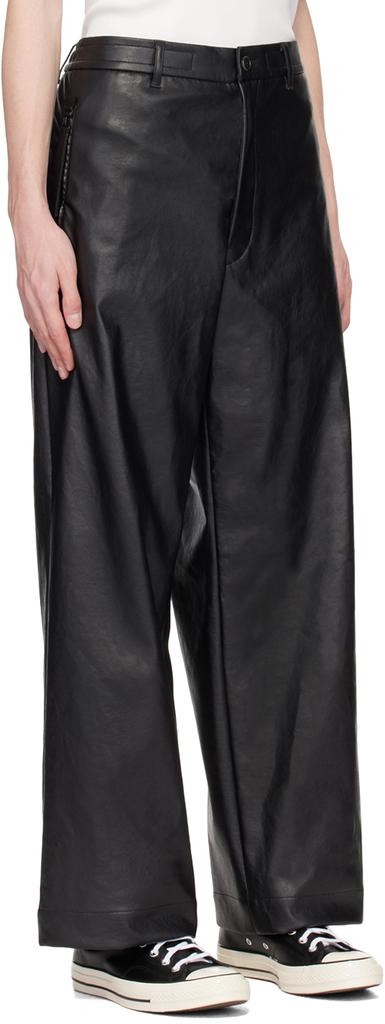 n.hoolywood Black Drawstring Faux-Leather Trousers