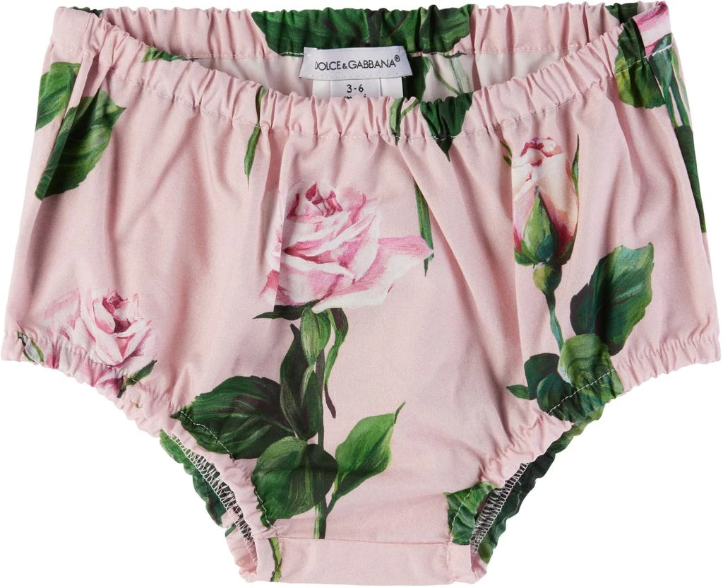 Dolce & Gabbana Baby Pink Rose-Print Poplin Jersey Dress & Bloomers Set 3