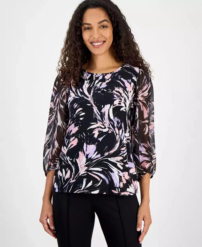 Kasper Women's Printed 3/4-Sleeve Blouson Top, Regular and Petite 1