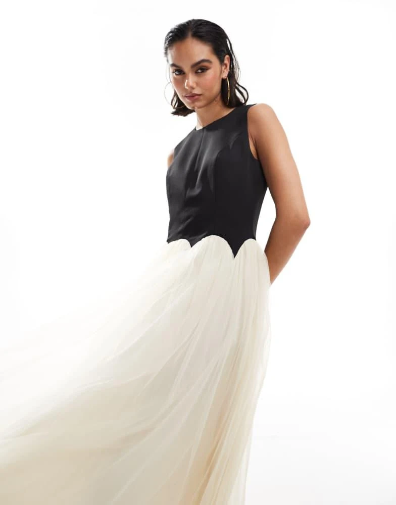 Never Fully Dressed Never Fully Dressed drop hem maxi dress in black and cream 3