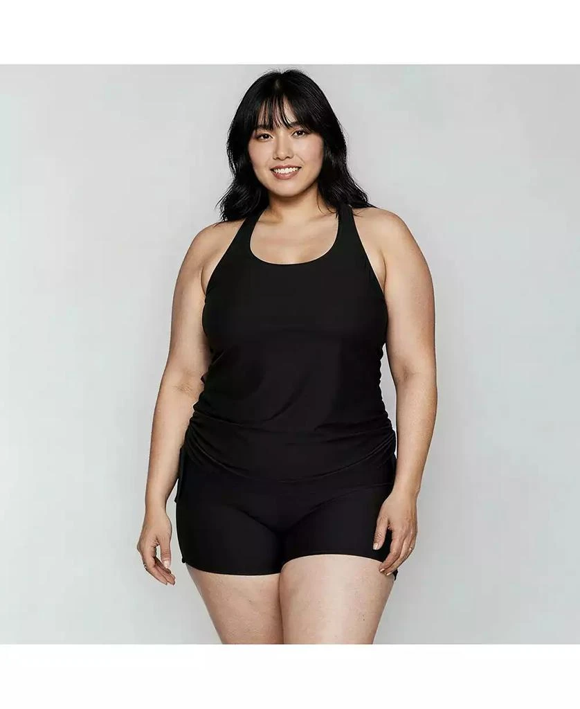 Calypsa Women
s Plus Size Maya Tankini Swim Top With Built-In Bra and Black Swim Shorts Set