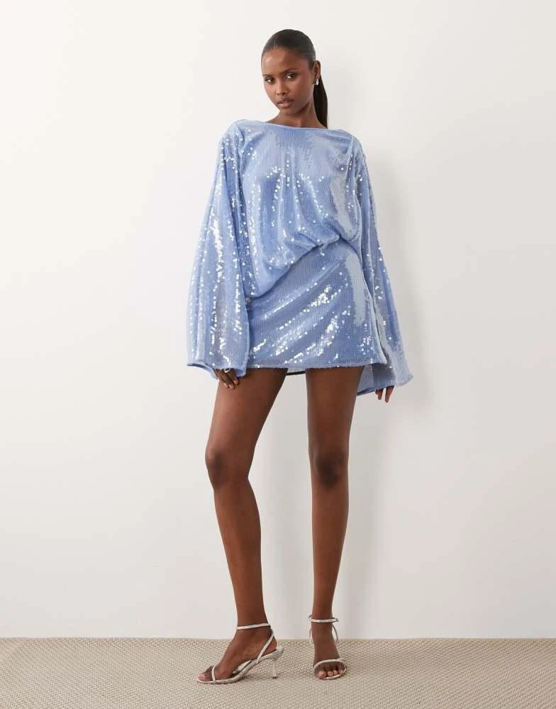 ASOS ASOS DESIGN glass sequin batwing mini dress with draped front bodice  in blue - Dresses & Skirts - Free Shipping - BeyondStyle