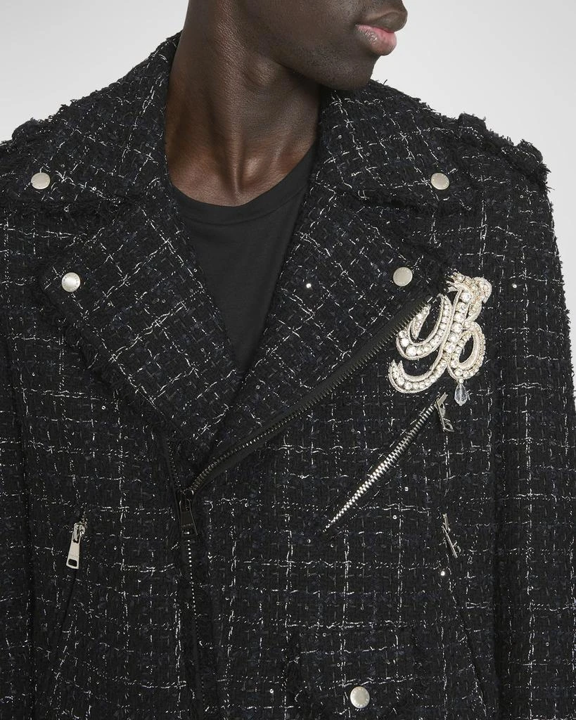 Balmain Men's Embroidered Tweed Biker Jacket 6