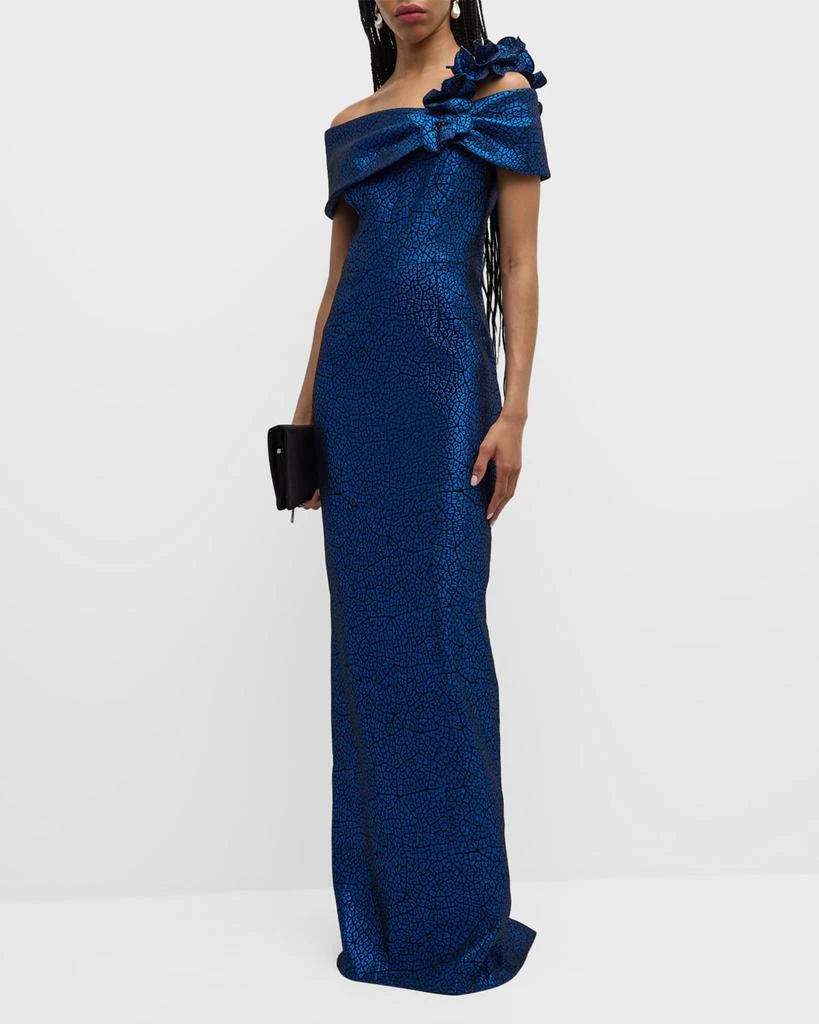 Teri Jon One-Shoulder Metallic Jacquard Column Gown 3