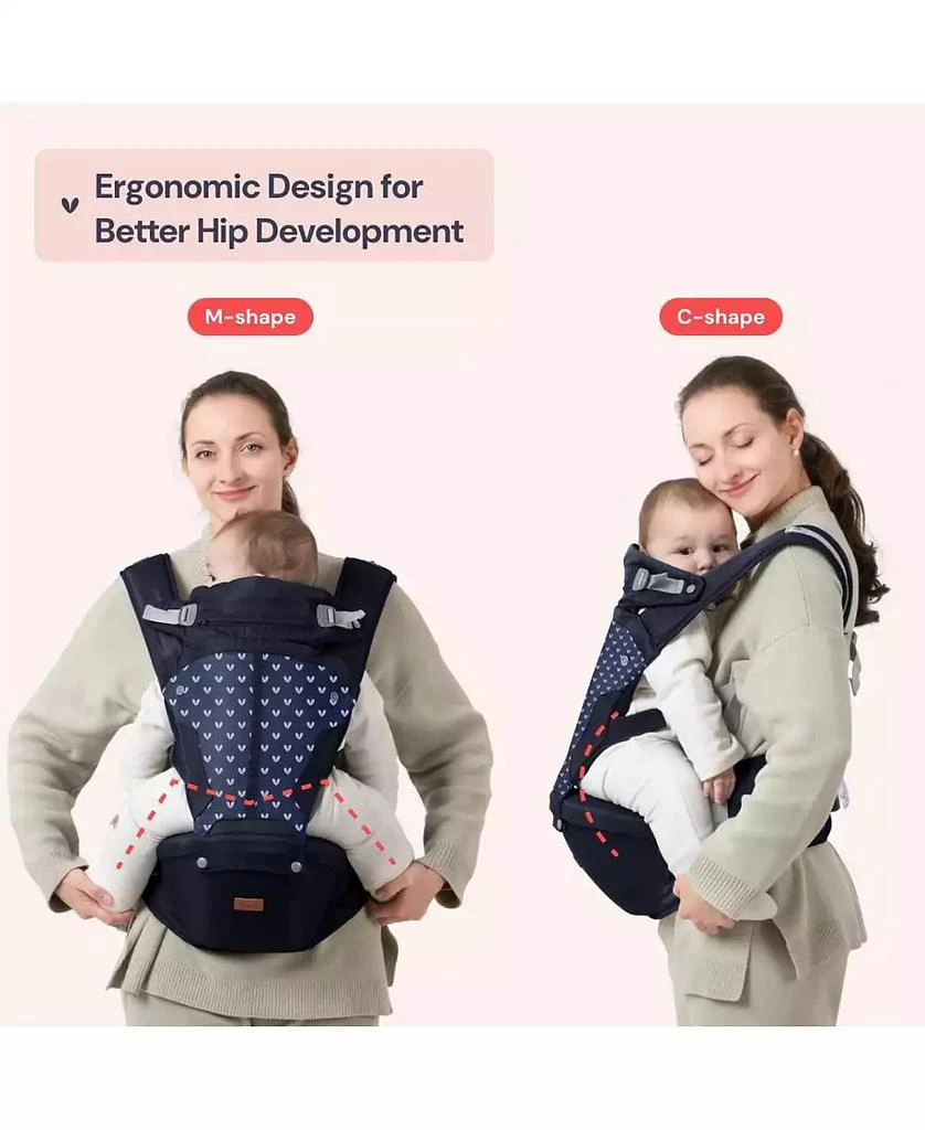 BabbleRoo Kids 6-in-1 Carrier with Hip Seat and Lumbar Support, Ergonomic
Adjustable for Newborn to with Sunshade, Navy Hearts 2