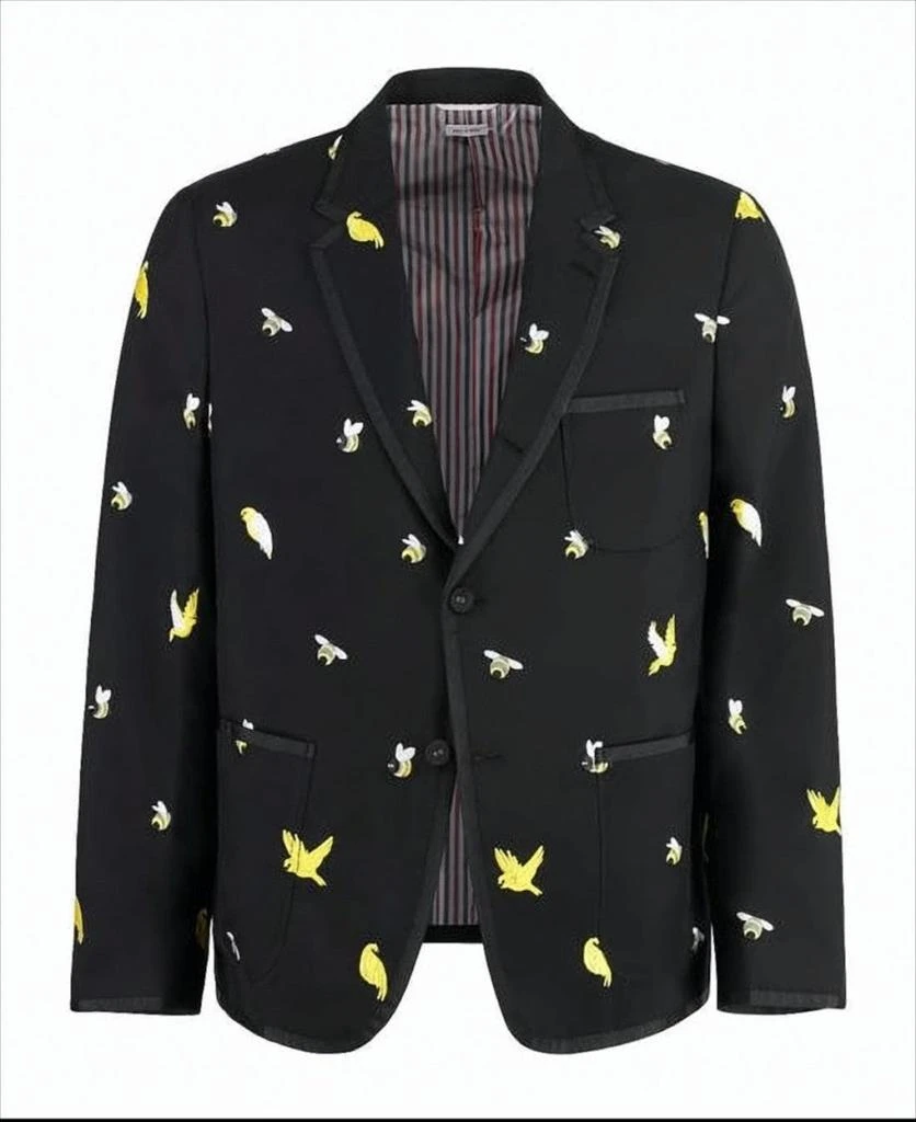 Thom Browne Tailored Black Suit Jacket with Playful Bird Motifs