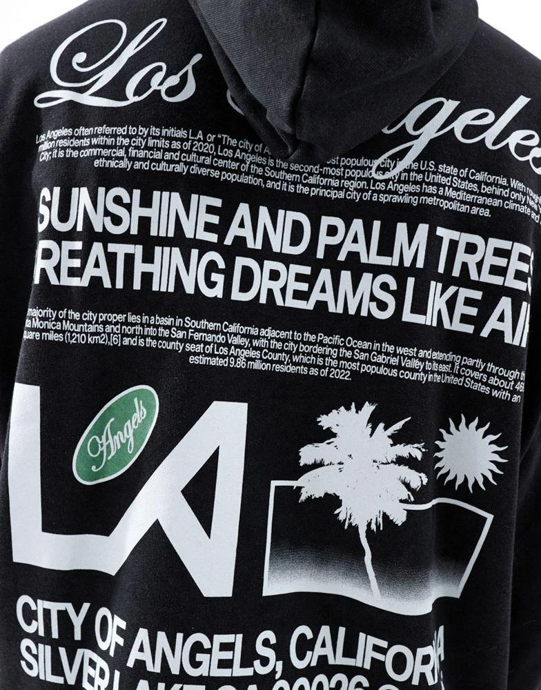 ASOS ASOS DESIGN oversized hoodie with Los Angeles text print in washed black 2