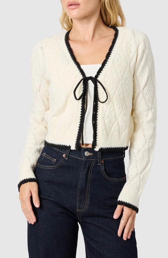 Lush Contrast Trim Tie Front Cardigan