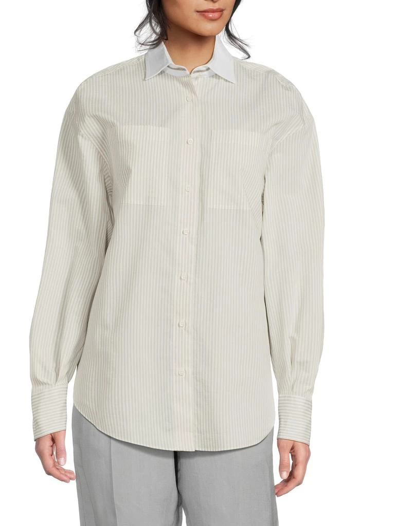 Brunello Cucinelli Striped Cotton-Blend Button-Front Shirt 1