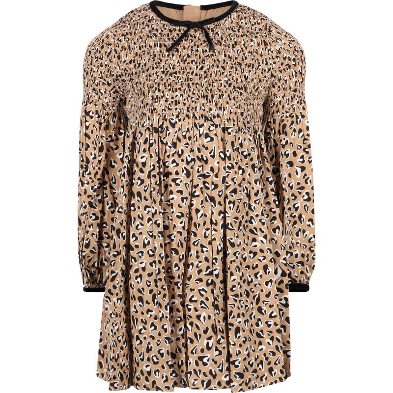 Abel & Lula Shirred top spotty dress in light brown