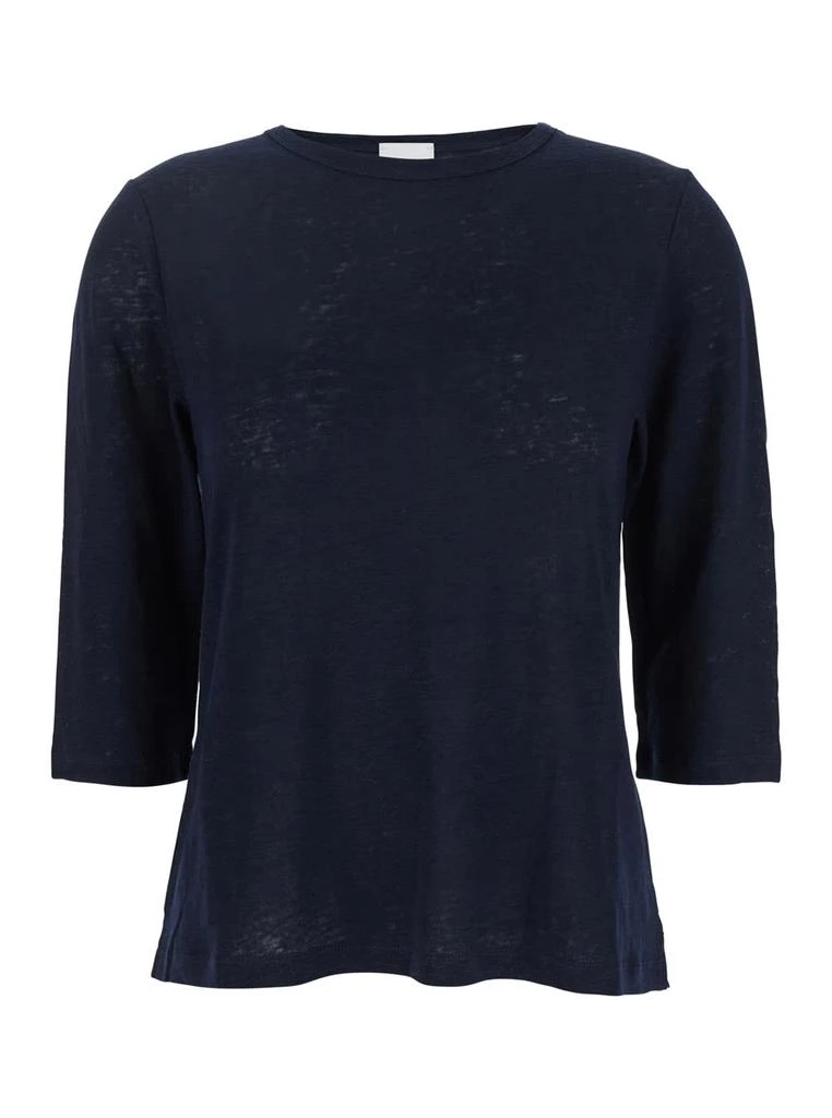 Allude Blue T-shirt With Boat Neckline And Long Sleeves In Linen Woman 1