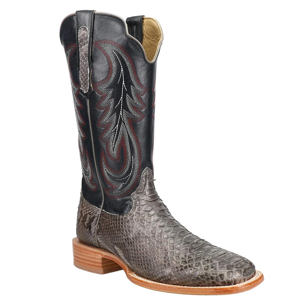 R. Watson Boots Back Cut Python Embroidered Wide Square Toe Cowboy Boots 2