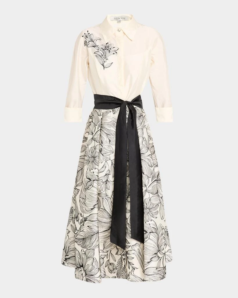 Teri Jon Beaded Floral-Embroidered Midi Shirtdress 1