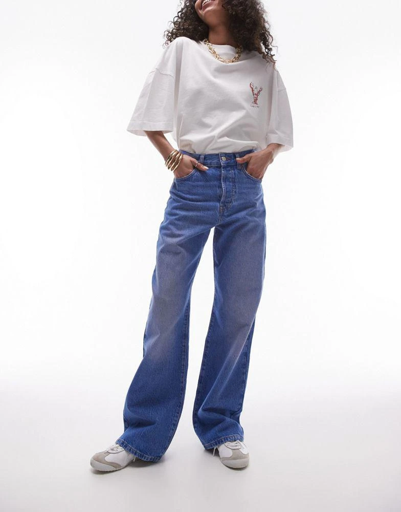 Topshop Topshop mid rise loose fit straight jeans in mid blue 1
