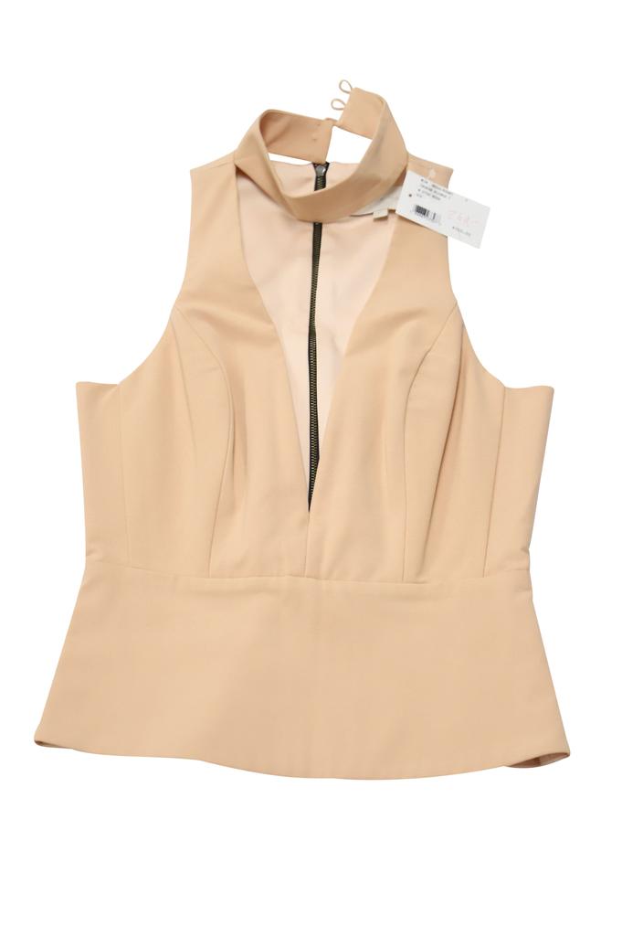 Michelle Mason Plunge Choker Sleeveless Top in Nude Polyester