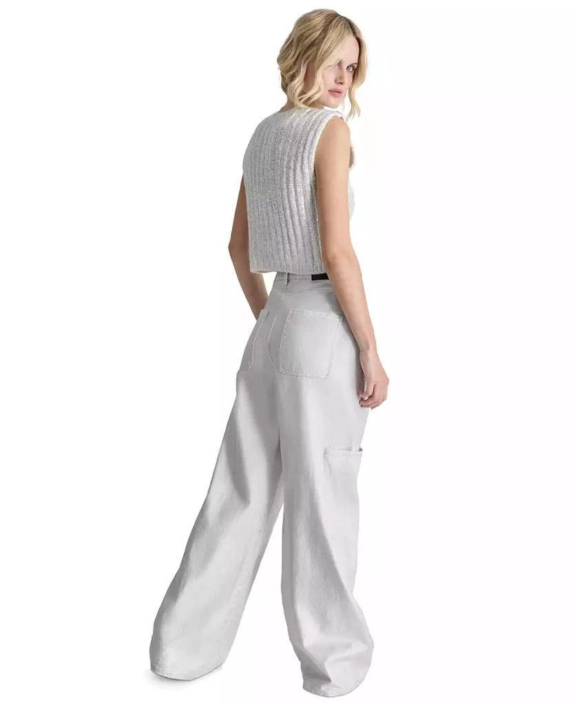 DKNY Petite Cropped Cable-Knit Metallic-Threaded Sleeveless Sweater 5