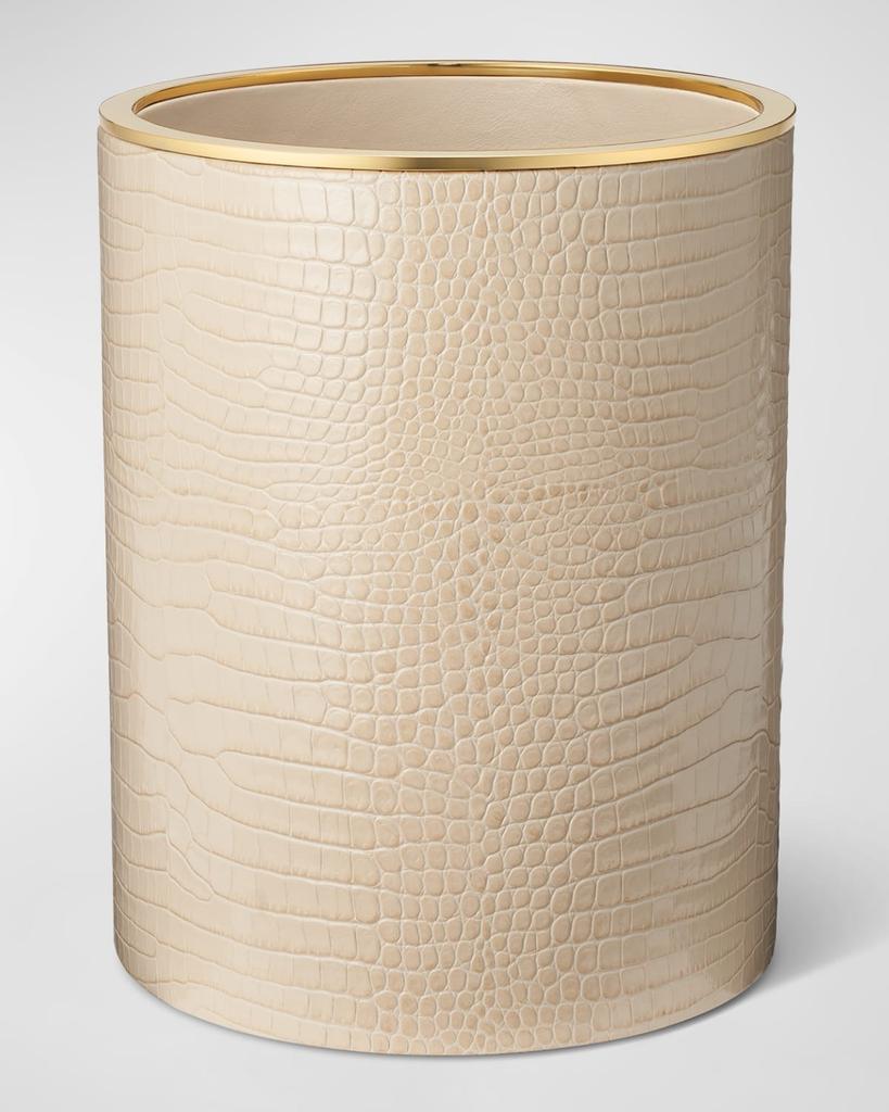 AERIN Classic Croc-Embossed Leather Wastebasket