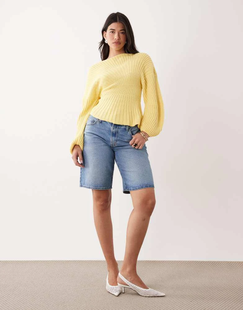 ASOS ASOS DESIGN knitted cinched pleated jumper in buttermilk yellow 2