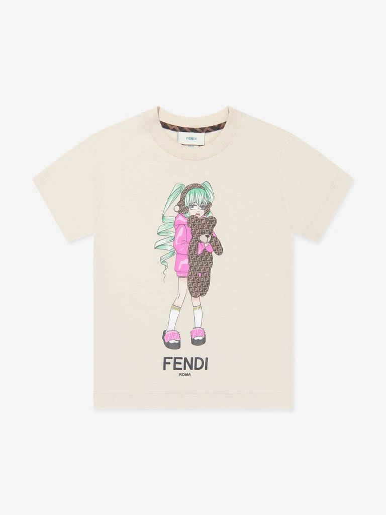 Fendi Kids Fendi Girls Graphic Print T-Shirt in Beige 1