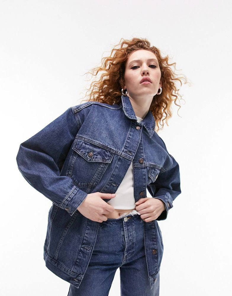 Topshop Topshop denim Dad xl jacket in mid blue 4