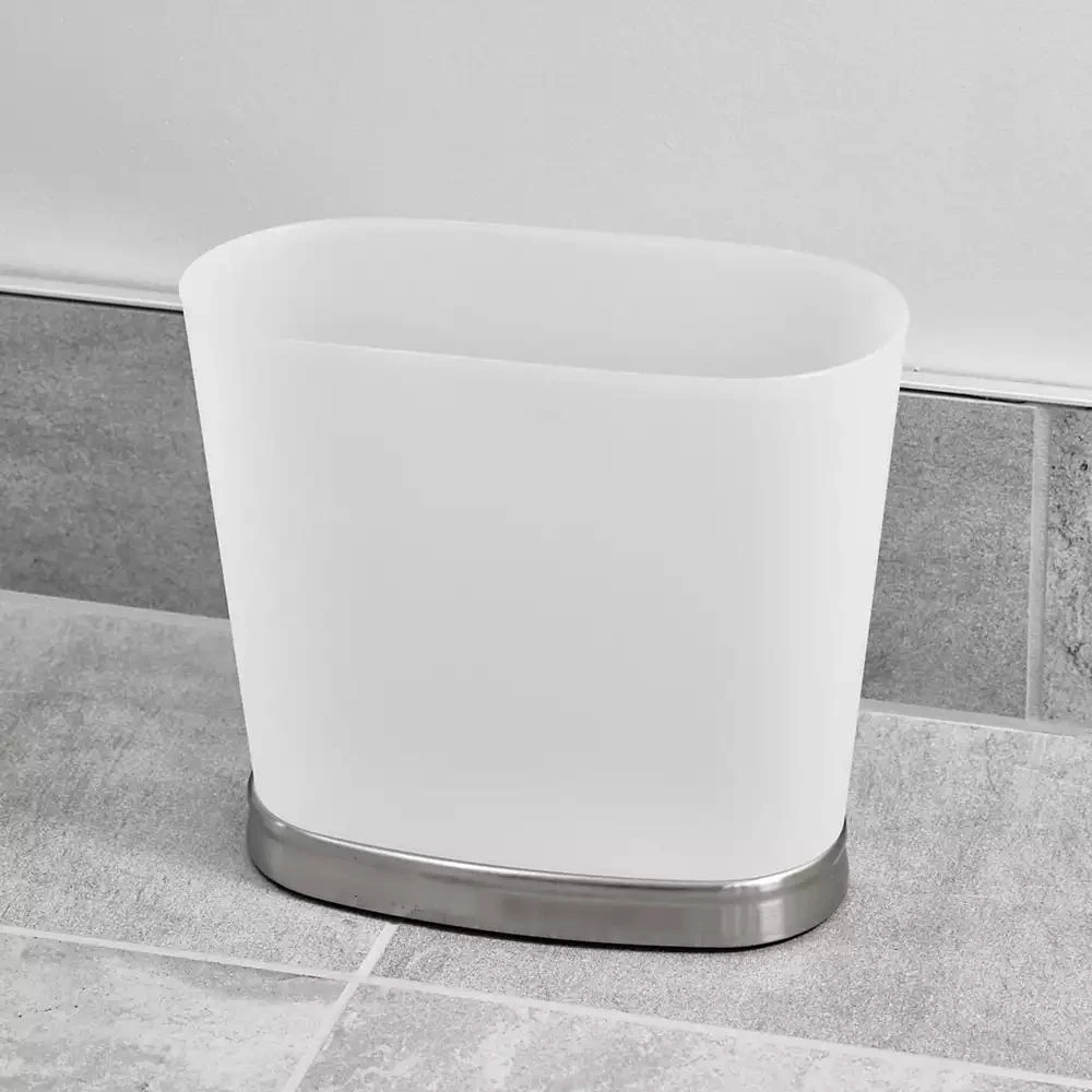 iDesign Small Oval Bathroom Trash Can - Frost/Brushed Nickel - Made in USA 5