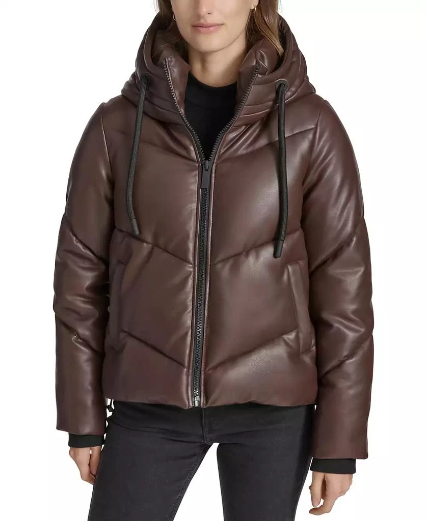 Marc New York by Andrew Marc Women's Faux-Leather Hooded Puffer Jacket 1