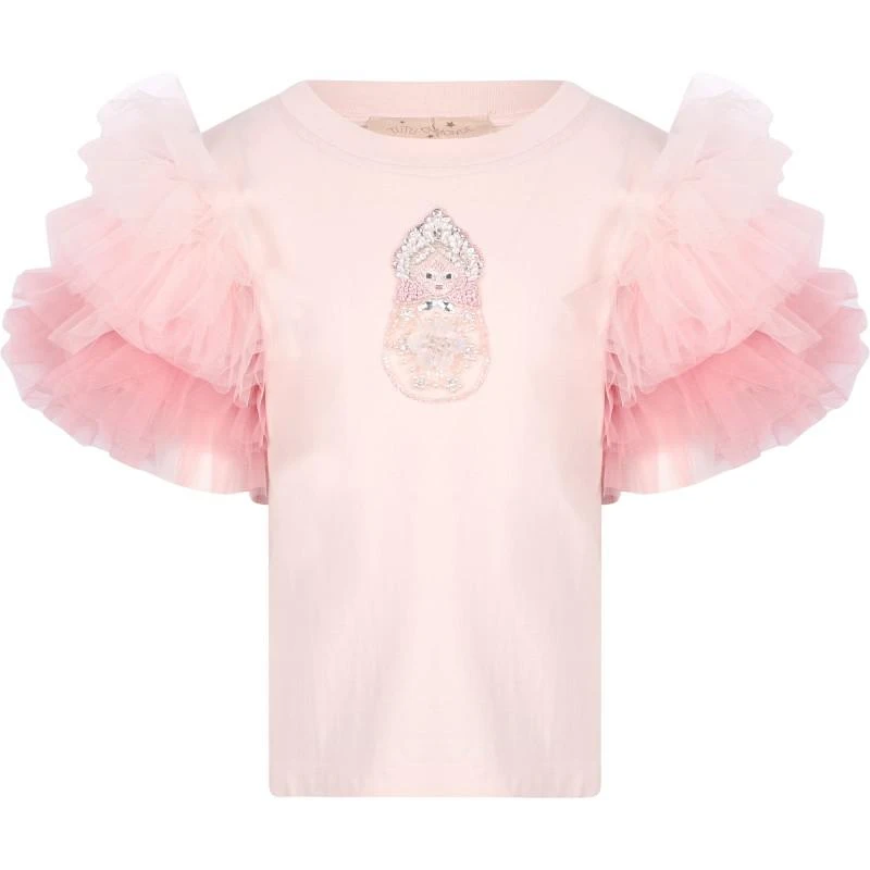 Tutu Du Monde Matryoshka embellishment ruffled tulle sleeves top and hampton mesh skirt set in pink 2