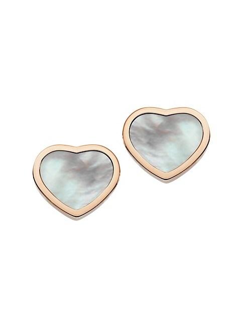 Chopard Happy Hearts 18K Rose Gold & Mother-Of-Pearl Stud Earrings