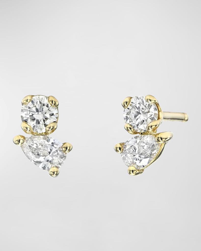 Zoe Lev 14K Gold Diamond Toi et Moi Stud Earrings