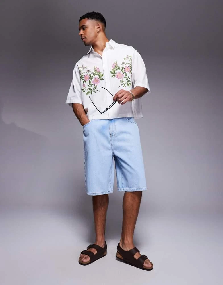 ASOS ASOS DESIGN oversized boxy poplin shirt with print in white 2