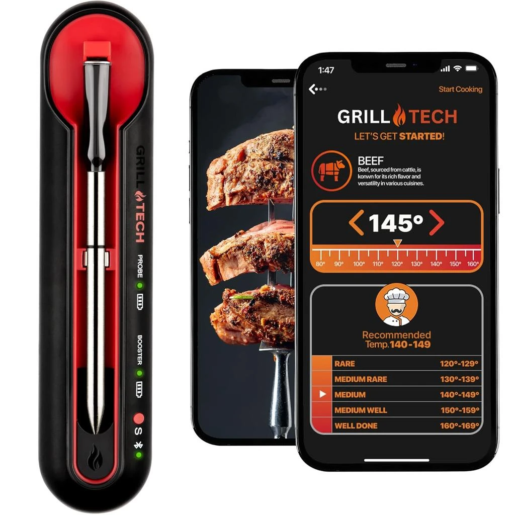 Zulay Kitchen Smart Bluetooth Meat Thermometer Wireless Thermometer by Grill Tech