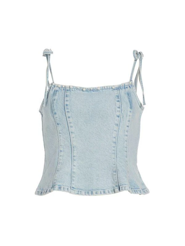 Le Jean Willa Embellished Denim Peplum Top 6