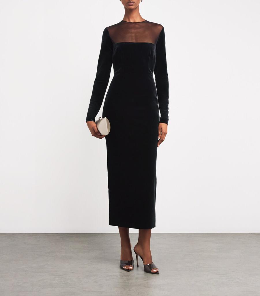 Alex Perry Velvet Mesh-Detail Midi Dress