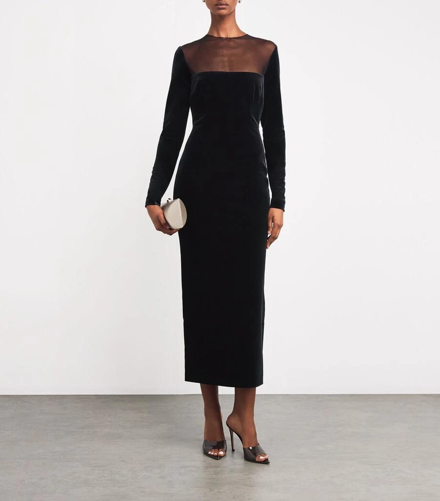 Alex Perry Velvet Mesh-Detail Midi Dress 2