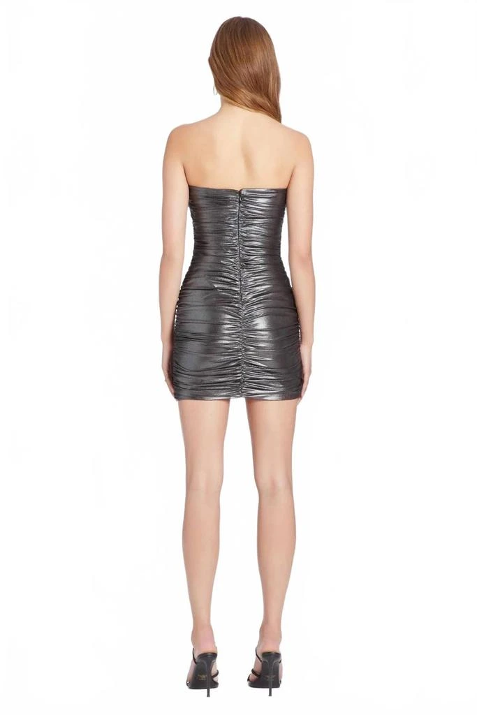 Amanda Uprichard Tenley Metallic Strapless Rosette Dress In Silver 2