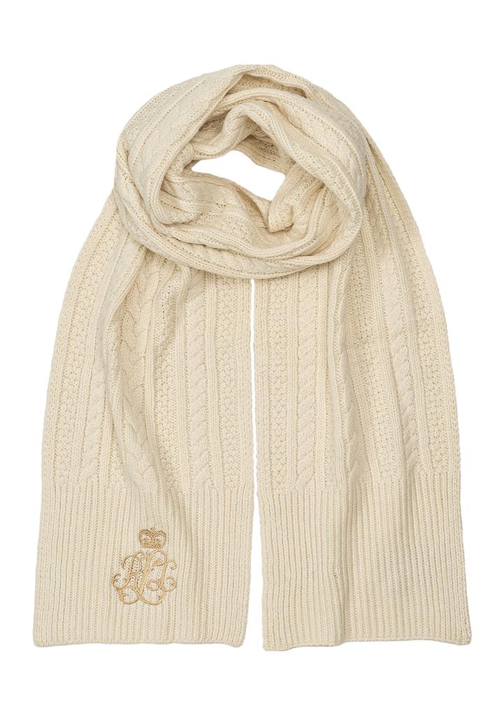 Ralph Lauren Cable Scarf with Direct Embroidery and Stones