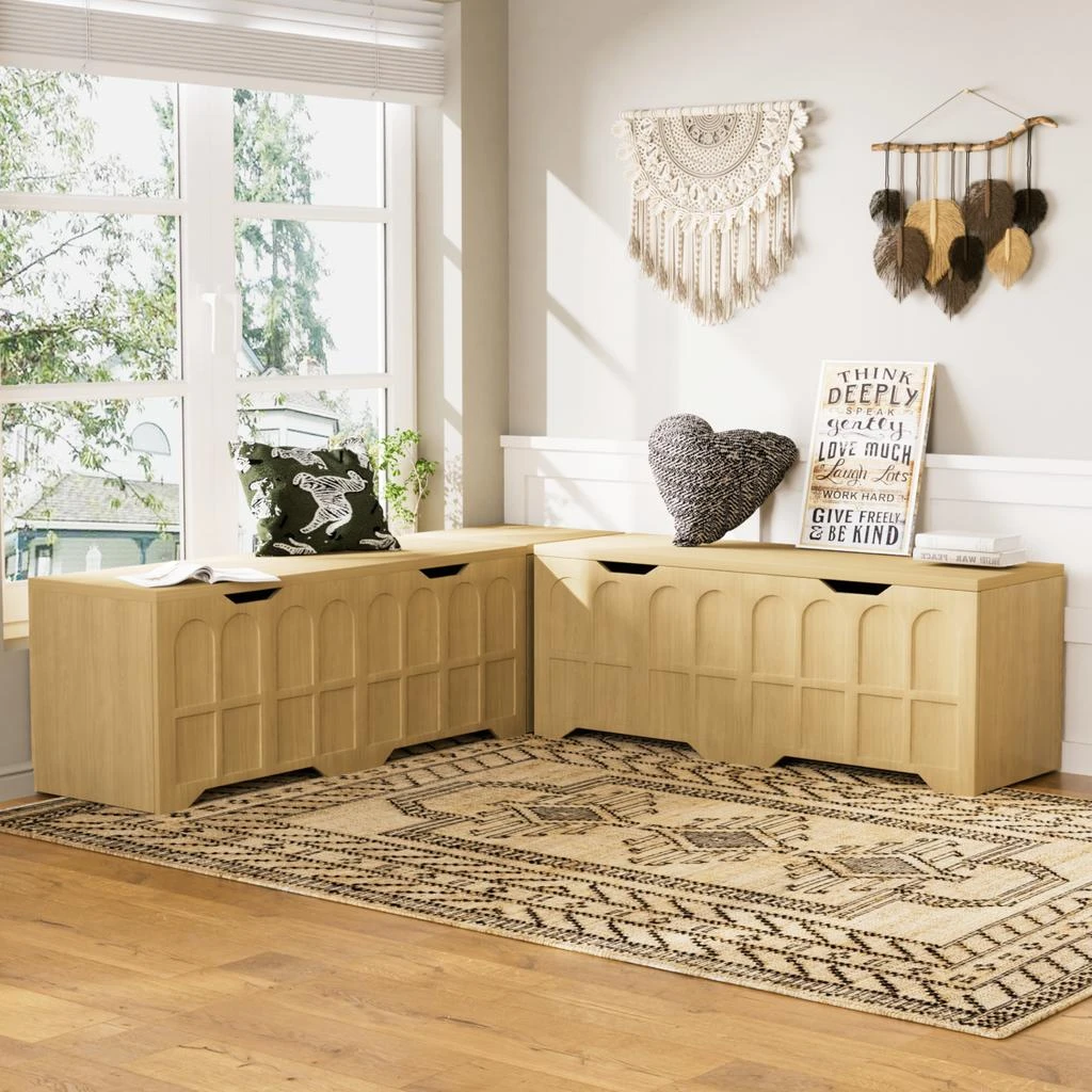 Streamdale Furniture Streamdale L-Shaped Modular Storage Bench with Cushion - White/Natural