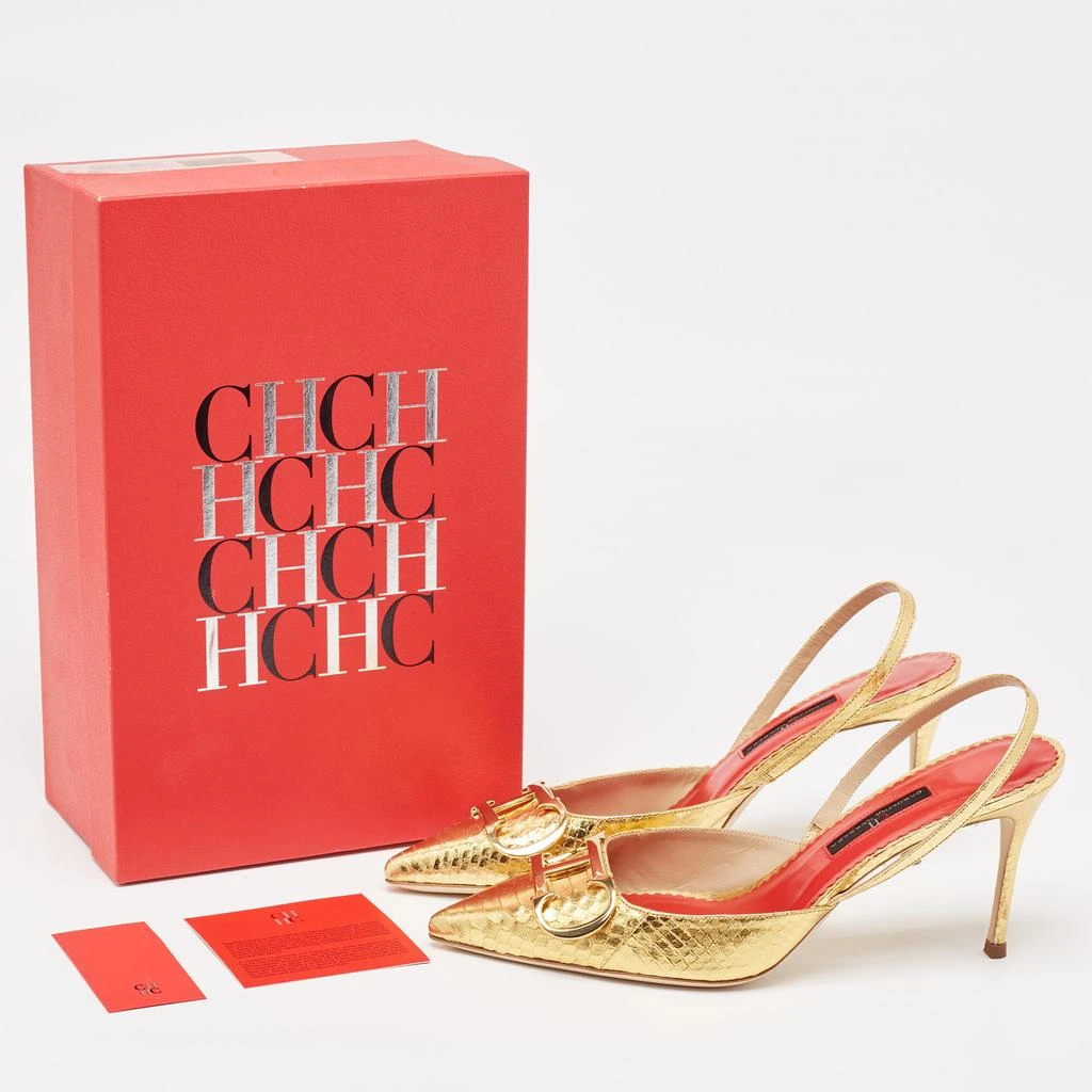 CH Carolina Herrera CH Carolina Herrera Metallic Gold Python Embellished Slingback Pumps Size 39 9