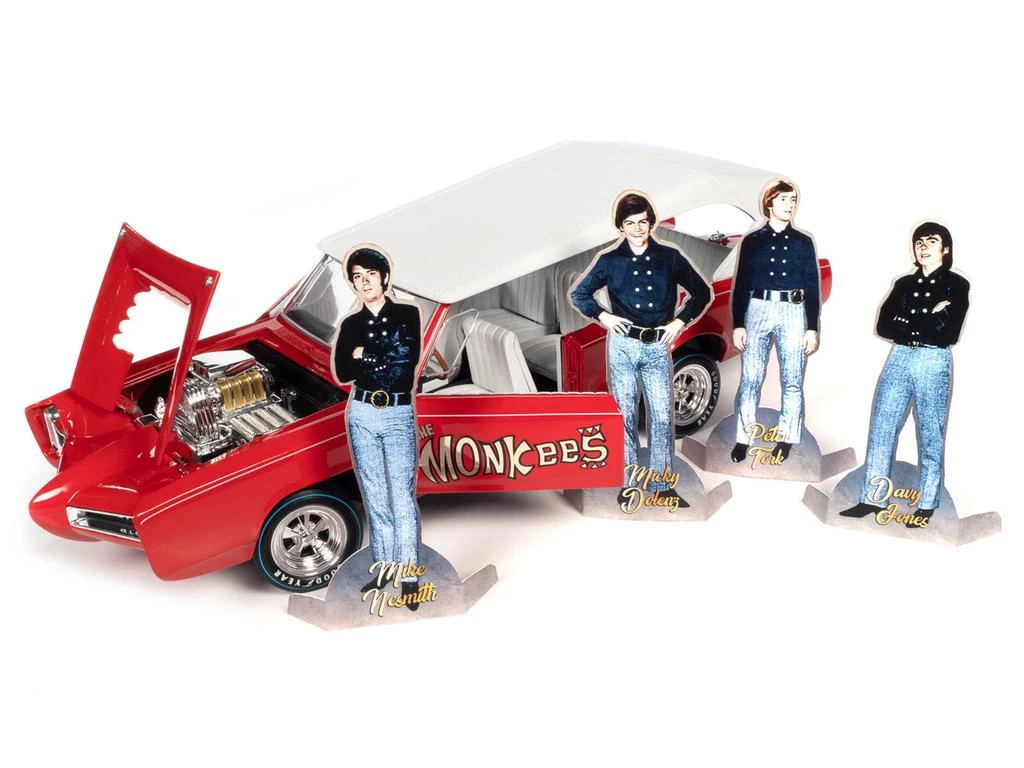 Autoworld Monkeemobile Red with White Top and Interior "The Monkees" with Four Monkees Figure Cutouts "Silver Screen Machines" Series 1/18 Diecast Model Car by Auto World 2
