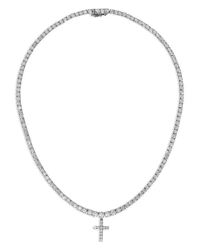 Nadri Astrid Cubic Zirconia Cross Tennis Pendant Necklace, 16"